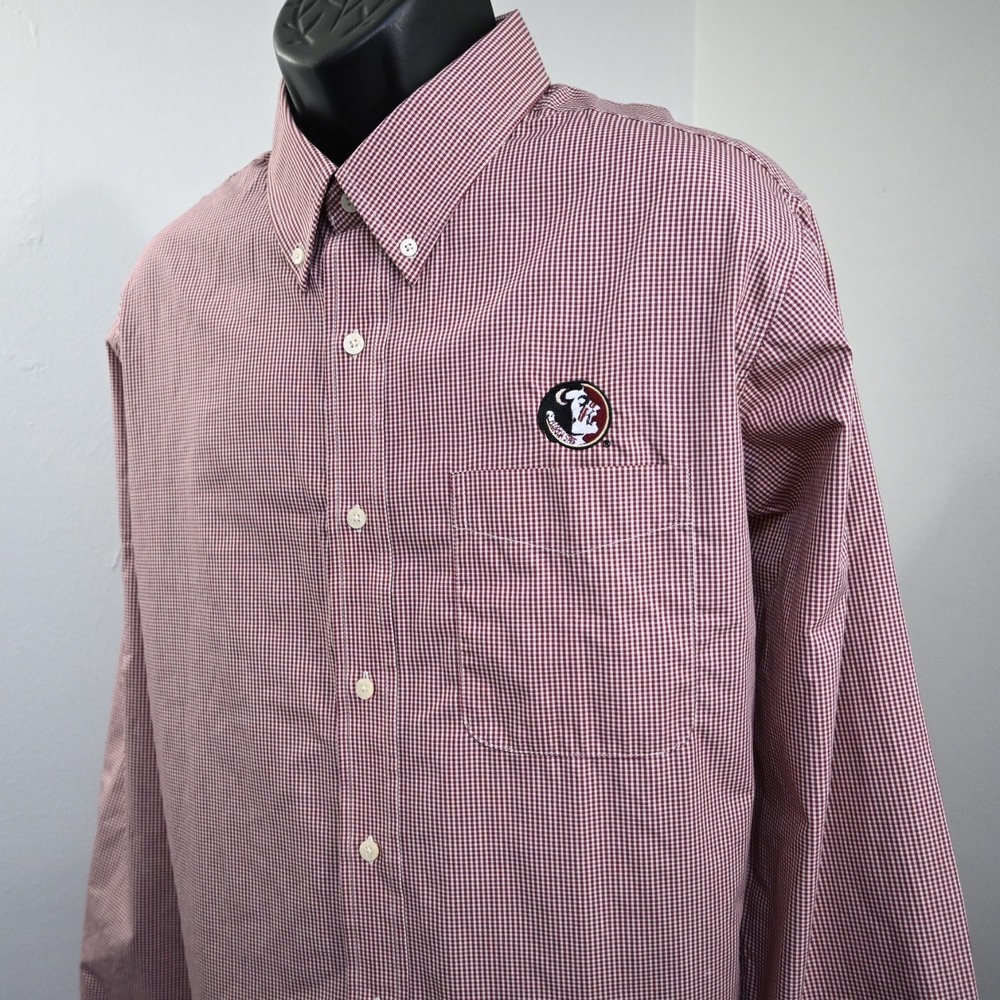 Antigua Florida State Dress Shirt Mens Size XL Red Plaid Long Sleeve Button Up